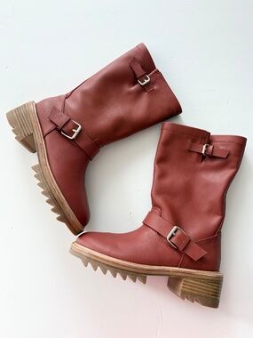 Tamara Mellon red leather mid calf boots